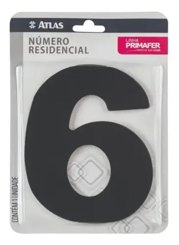 Número Residencial ACM Nº 6 Preto Primafer